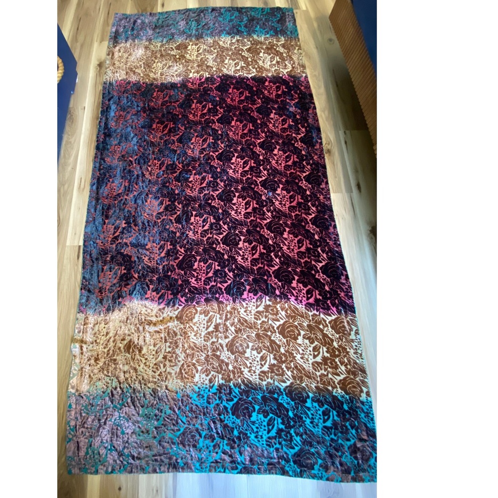 Floral Burnout Velvet Oversized Shawl Scarf Wrap Multicolor Metallic Trim 42x88 - Picture 5 of 6